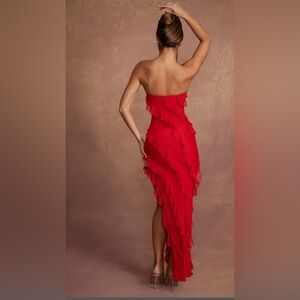 Oh Polly NEVALI Bandeau Ruffle Detail Maxi Dress in Red